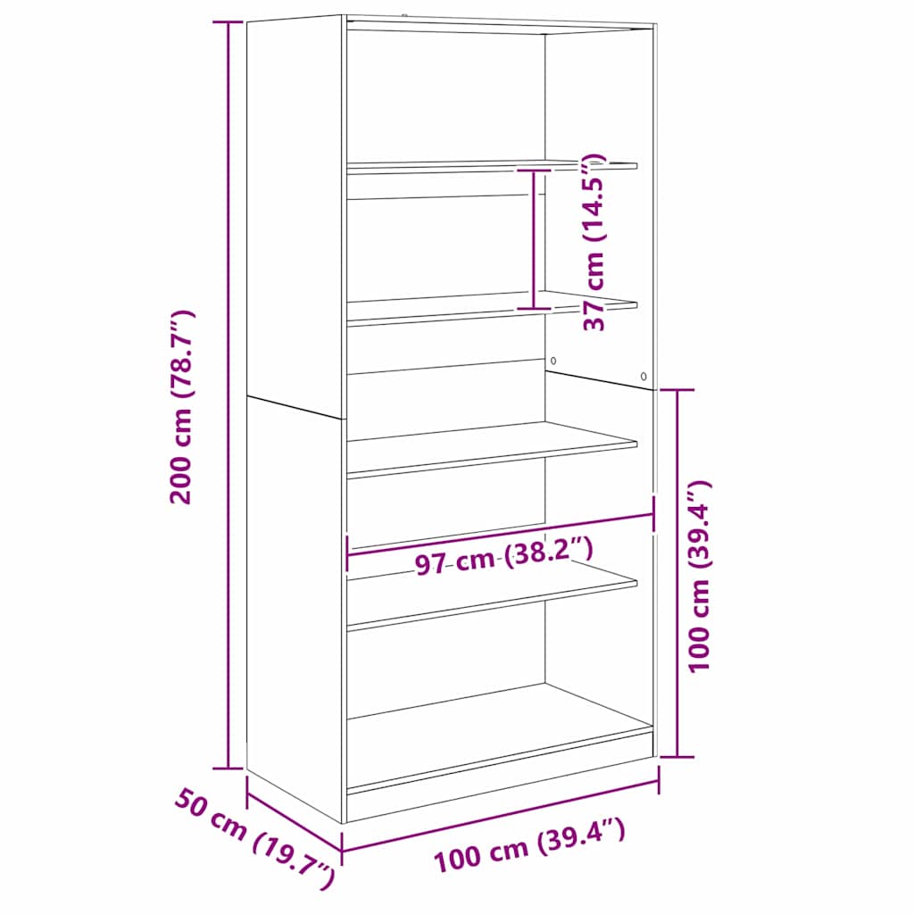 vidaXL Garderoba Czarny Dąb 100 x 50 x 200 cm Materiał drewnopochodny