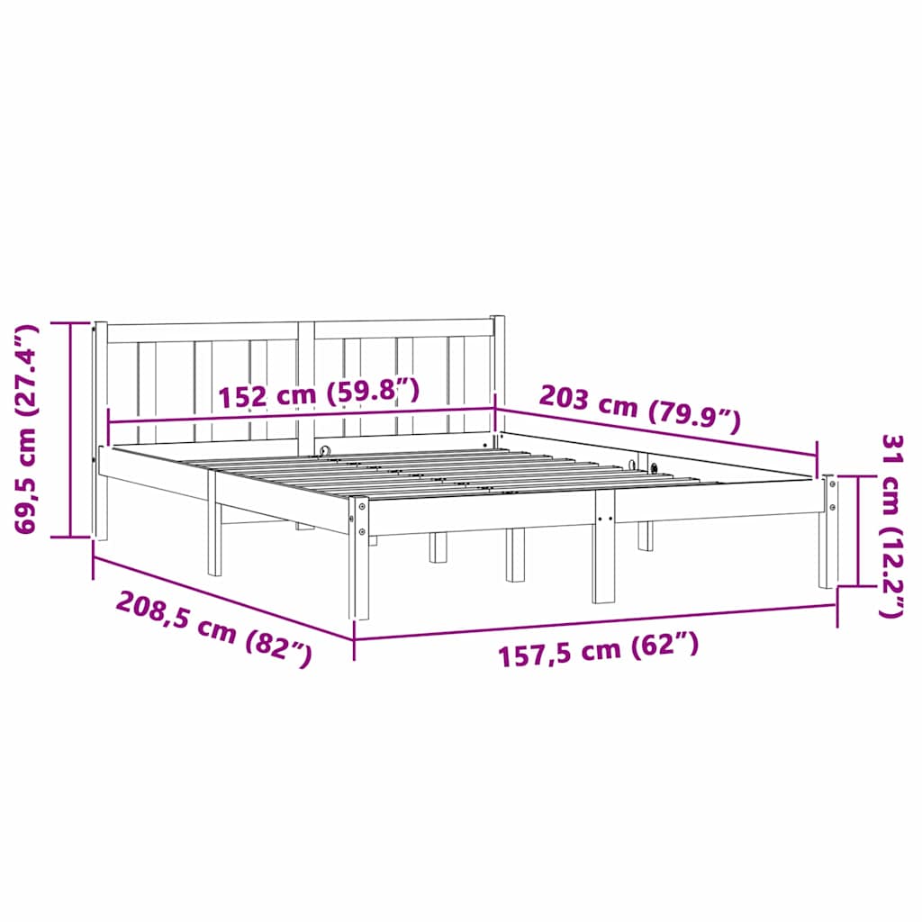 vidaXL Ramka łóżka Naturalny 152 x 203 cm Lite drewno sosnowe