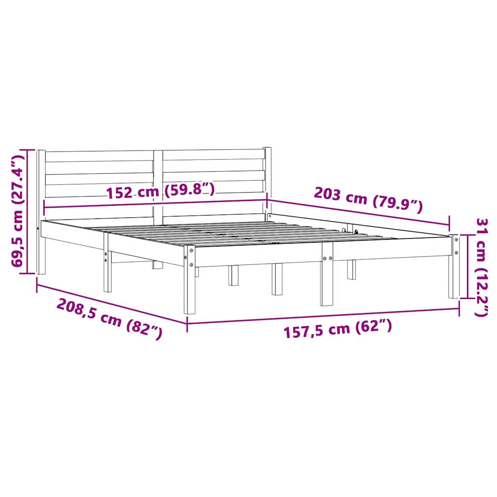 vidaXL Ramka łóżka Z zagłówkiem Naturalny 208,5 x 157,5 x 69,5 cm