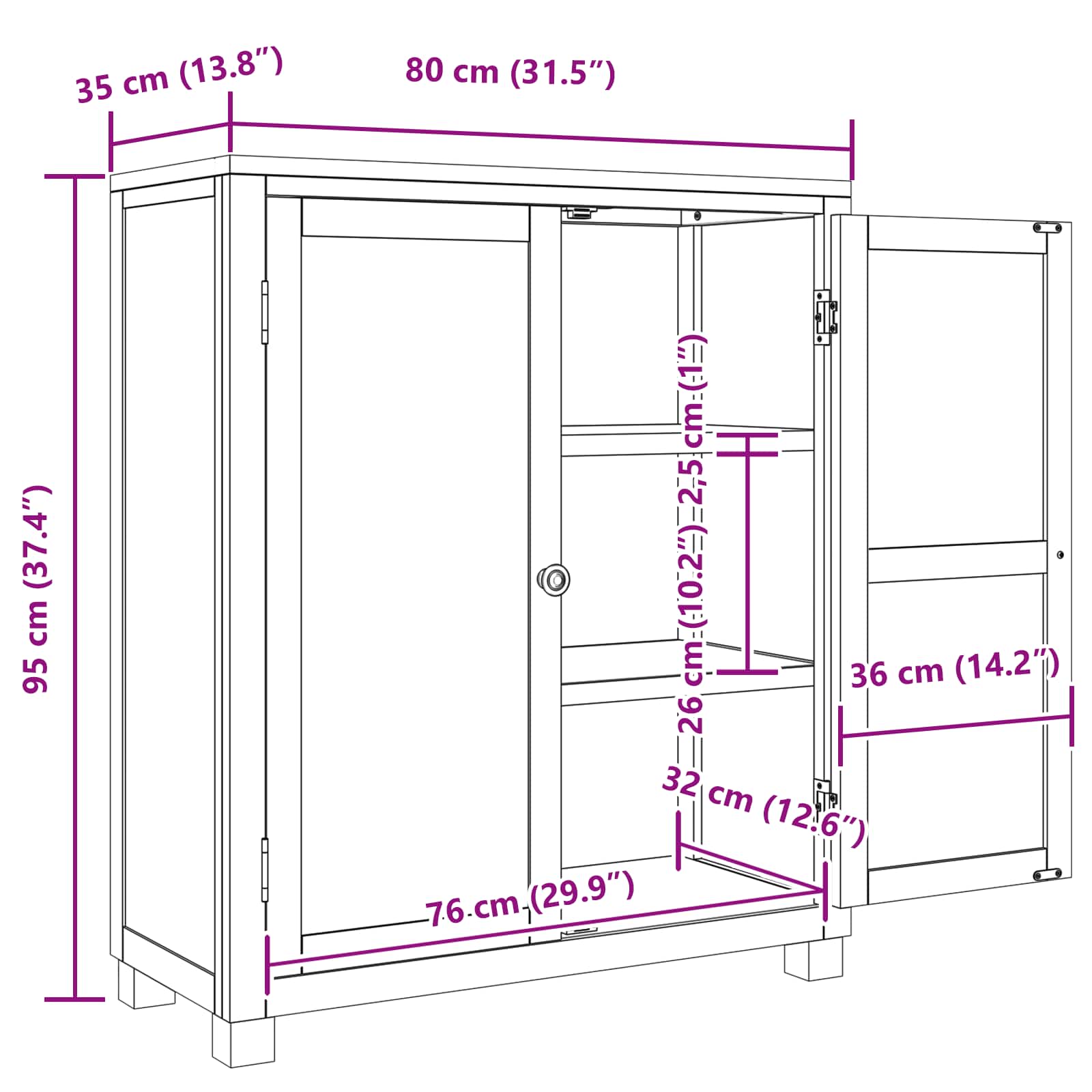 vidaXL Szafkowy z przechowywaniem brązowy 80 x 35 x 95 cm Dąb lite