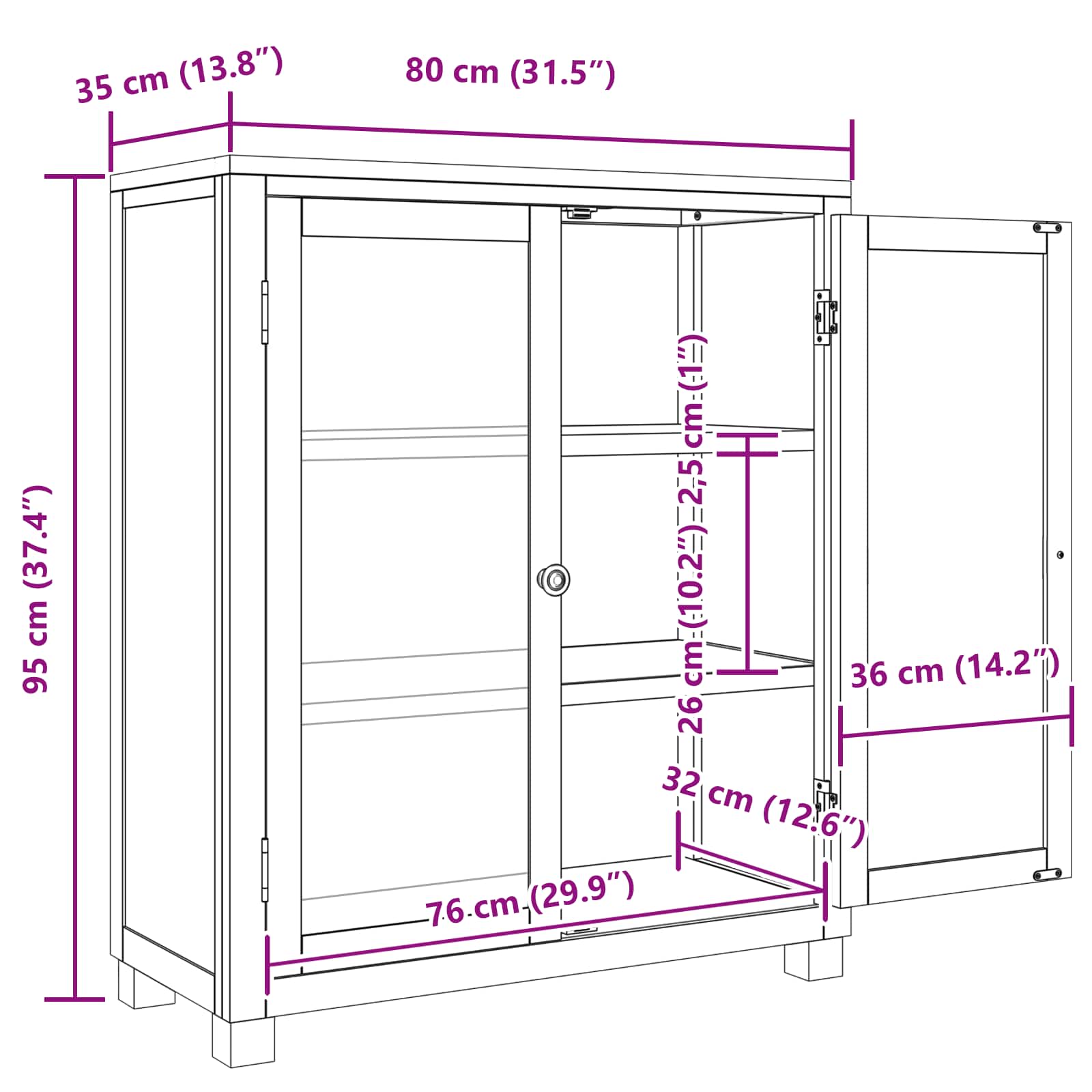 vidaXL Szafkowy z półką z drzwiami brązowy 80 x 35 x 95 cm Dąb lite