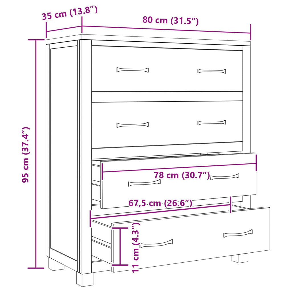 vidaXL Szafkowy z szufladą brązowy 80 x 35 x 95 cm Dąb lite