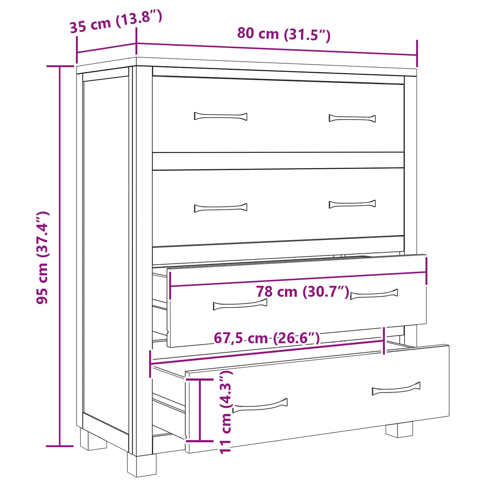 vidaXL Szafkowy z szufladą brązowy 80 x 35 x 95 cm Dąb lite