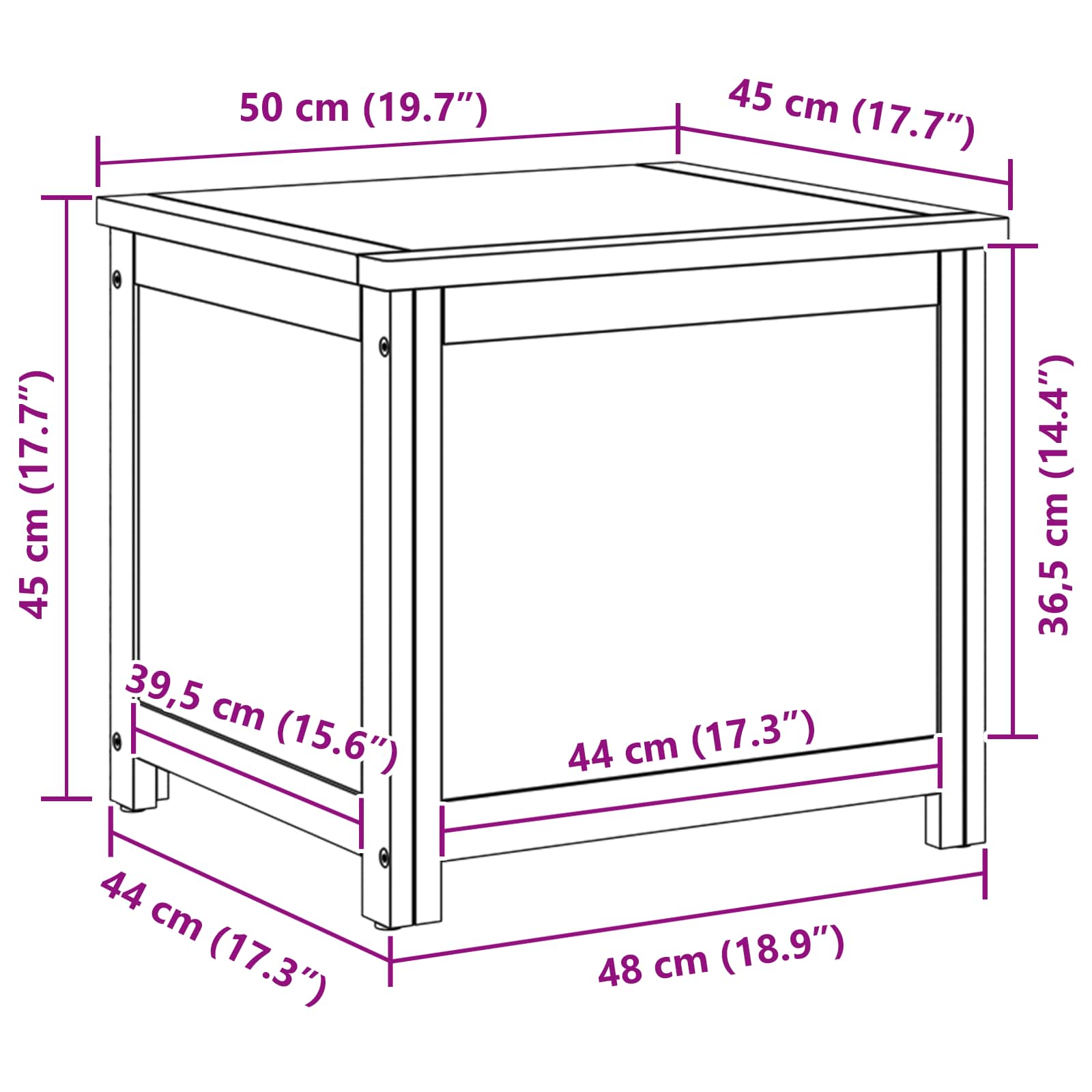 vidaXL Skrzynia do przechowywania 50 x 45 x 45 cm Dąb lite