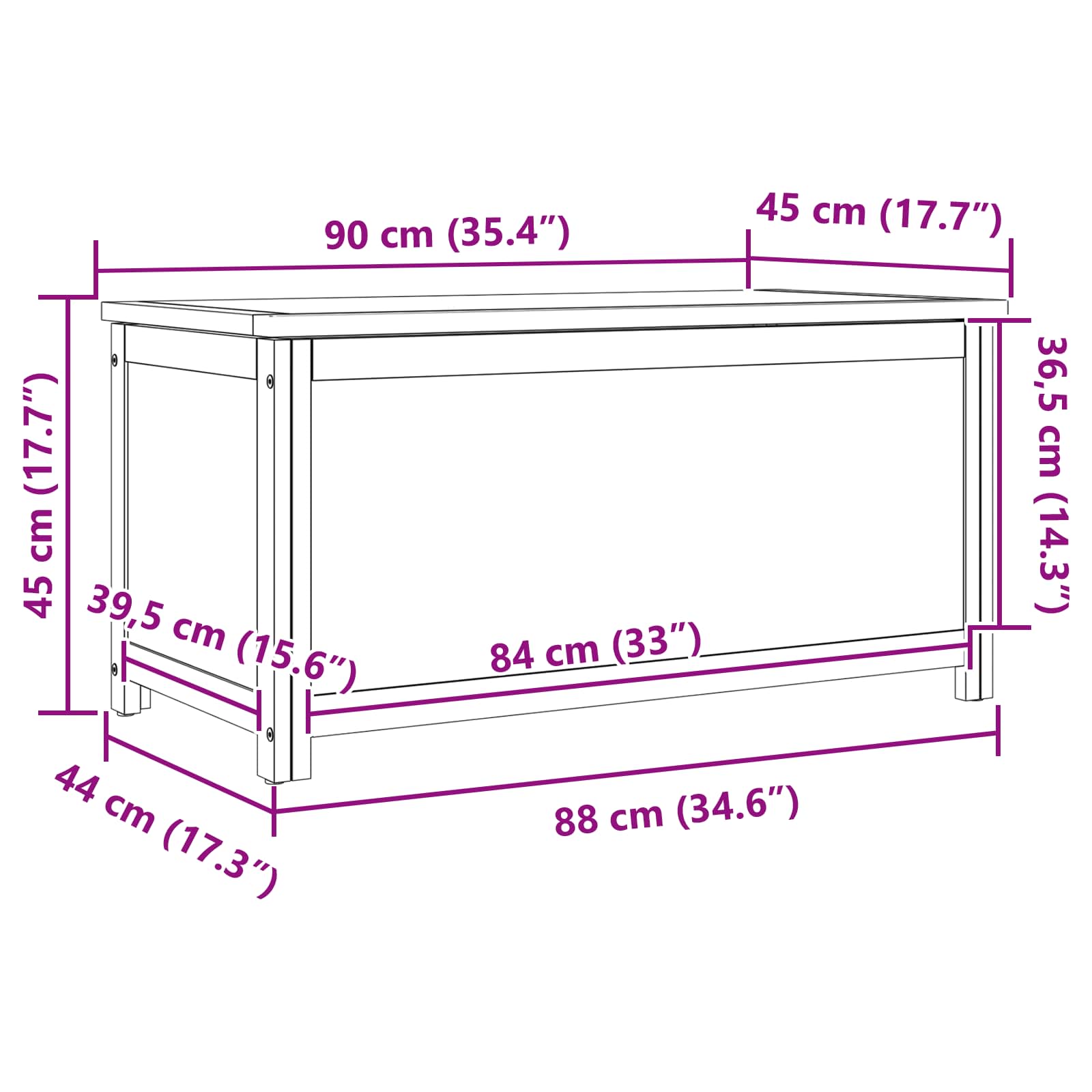 vidaXL Skrzynia do przechowywania 90 x 45 x 45 cm Dąb lite