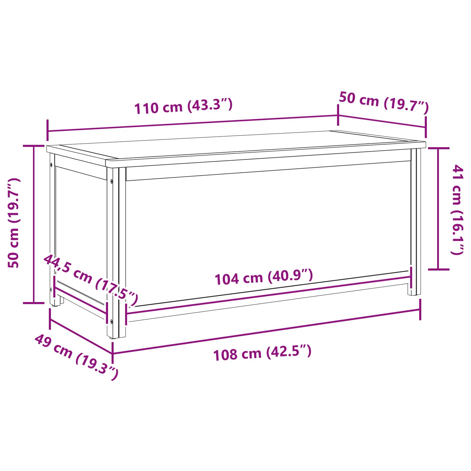 vidaXL Skrzynia do przechowywania 110 x 45 x 45 cm Dąb lite