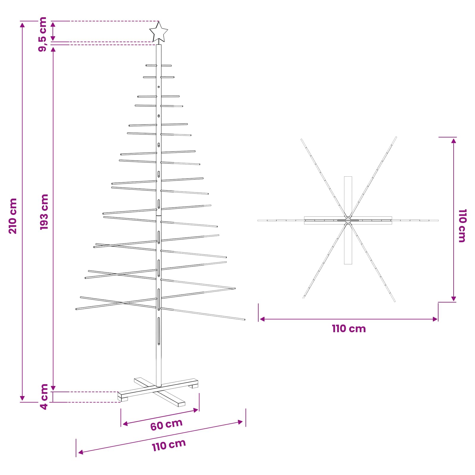 vidaXL Drewniana choinka z podstawą Brązowy 210 cm Bambus