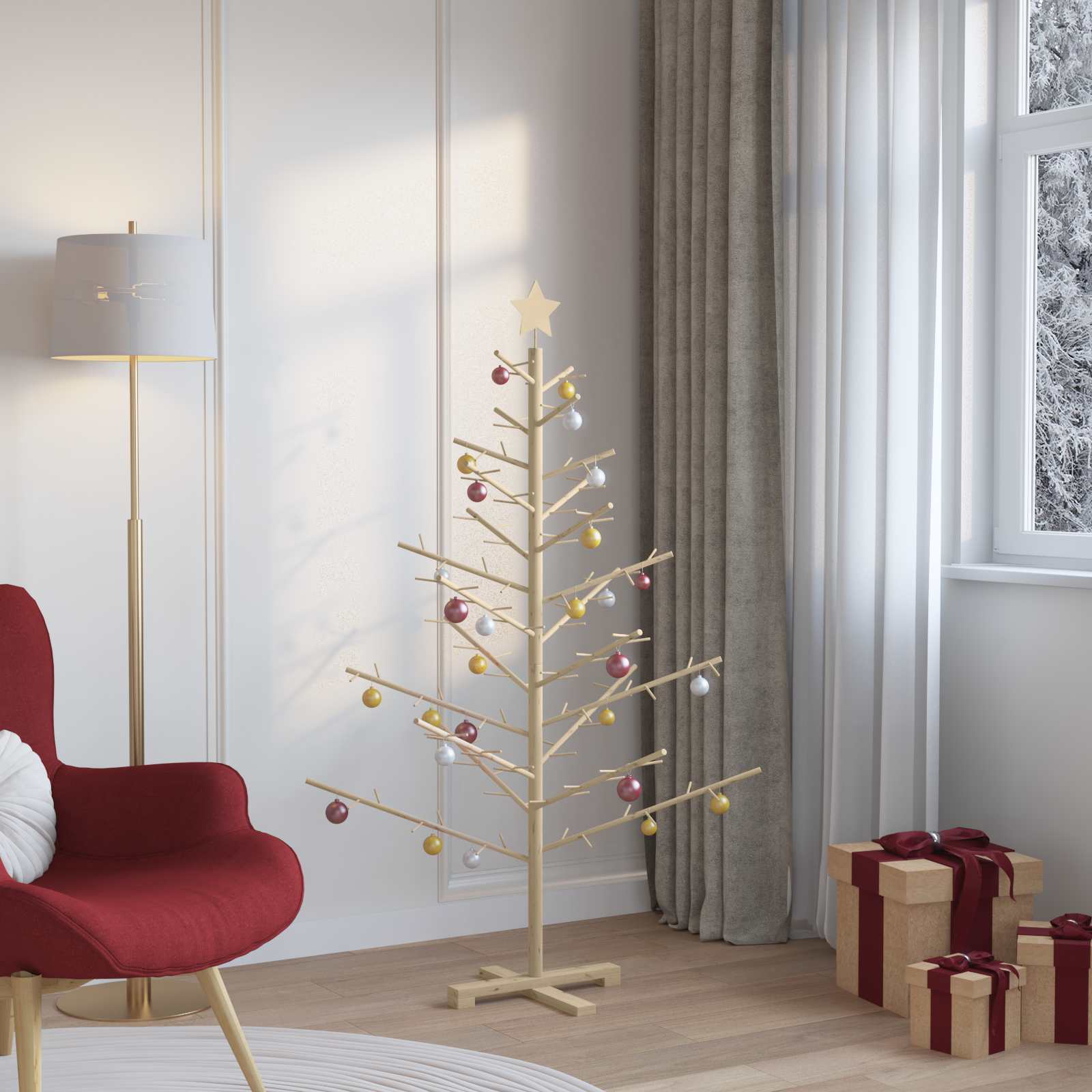 vidaXL Drewniana choinka Naturalny 150 cm Lite drewno sosnowe