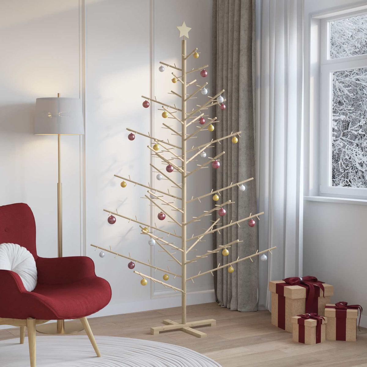 vidaXL Drewniana choinka Naturalny 210 cm Lite drewno sosnowe