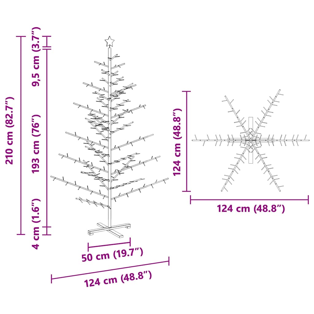 vidaXL Drewniana choinka Naturalny 210 cm Lite drewno sosnowe