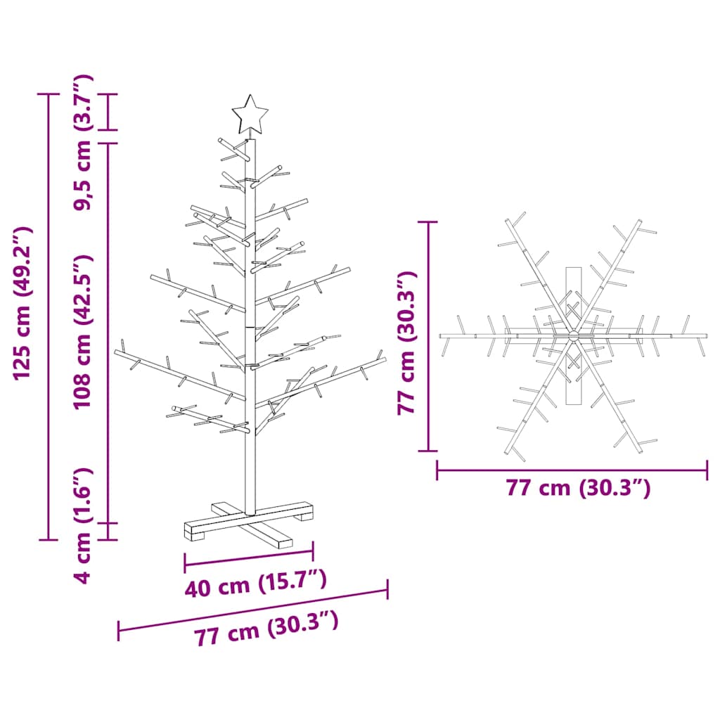 vidaXL Drewniana choinka z podstawą Brązowy 125 cm Lite drewno sosnowe