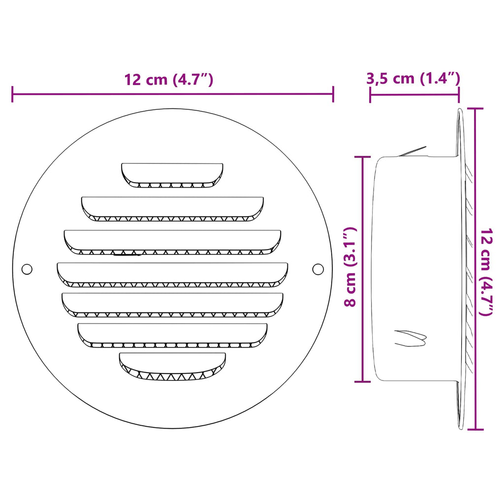 vidaXL Pokrywy wentylacyjne 4 pcs Srebrny 80 mm Stal nierdzewna