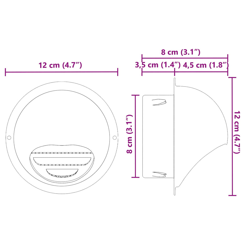 vidaXL Pokrywy wentylacyjne 2 pcs Srebrny 80 mm Stal nierdzewna