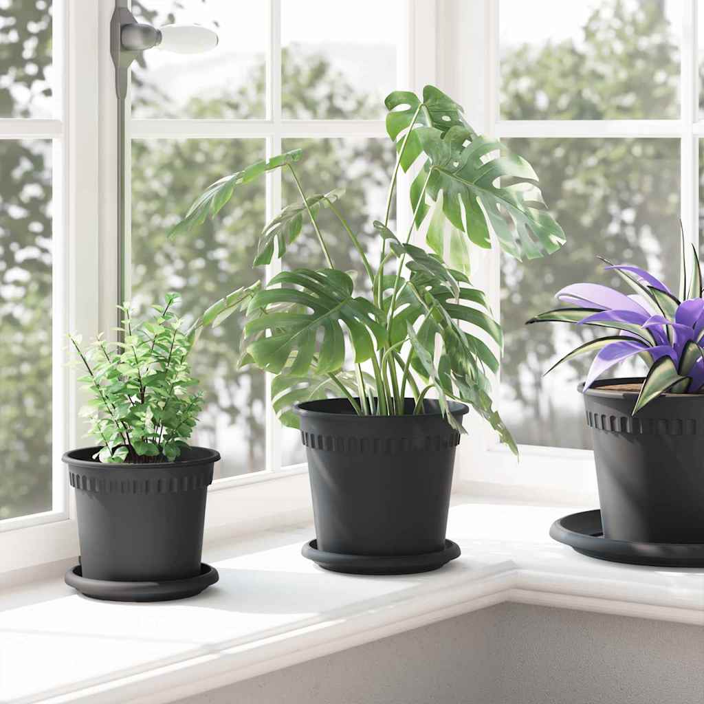 vidaXL Okrągła doniczka na kwiaty 6 pcs Czarny Ø 17 x 14 cm