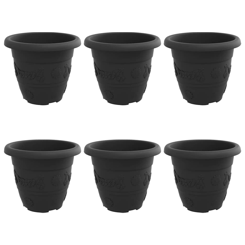 vidaXL Okrągła doniczka na kwiaty 6 pcs Czarny Ø 22 x 18 cm