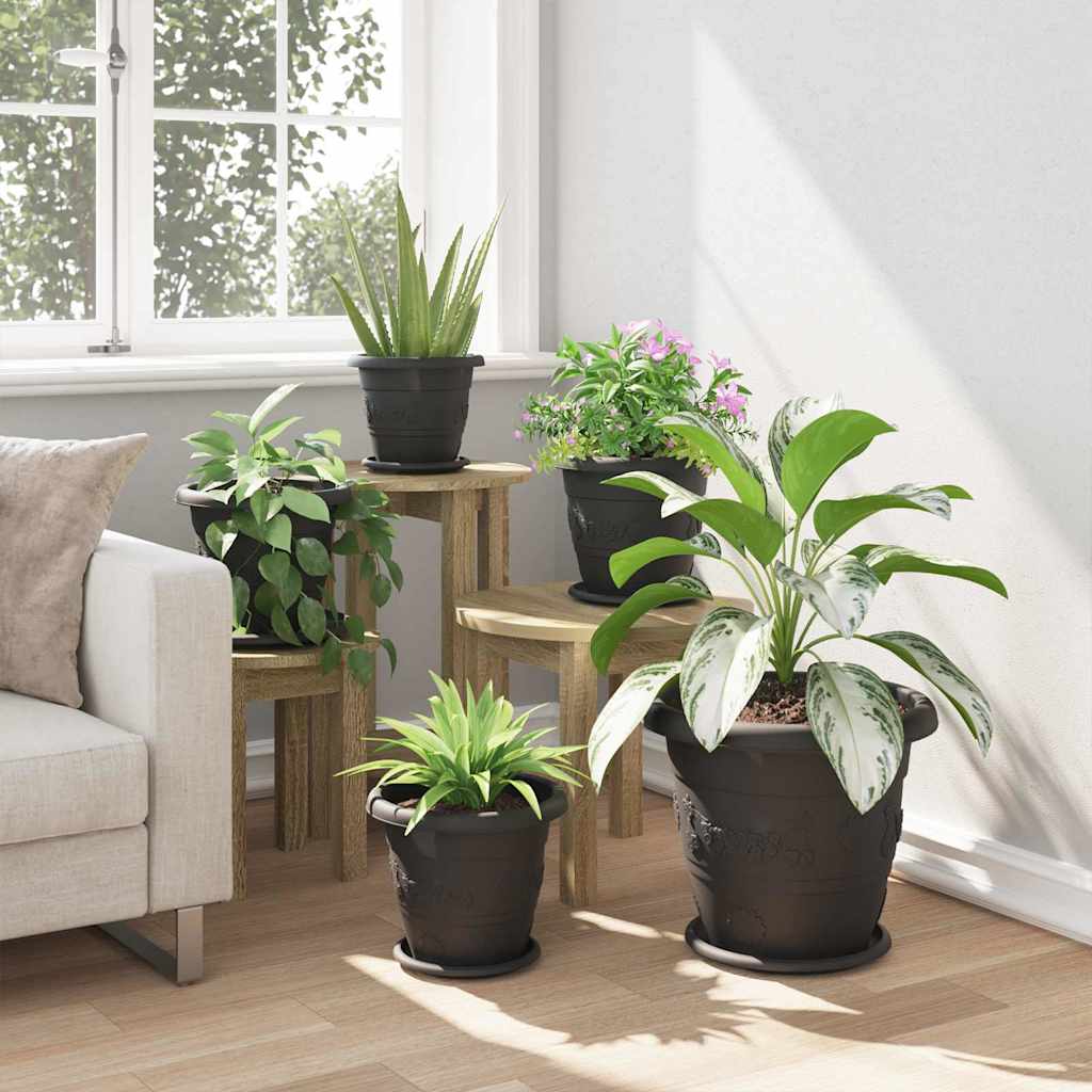 vidaXL Okrągła doniczka na kwiaty 6 pcs Czarny Ø 26 x 21.5 cm