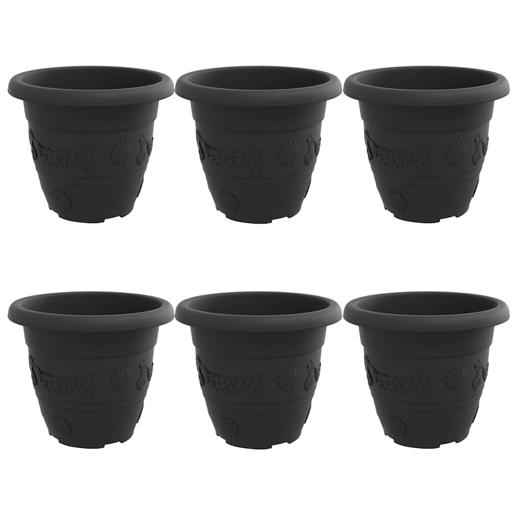 vidaXL Okrągła doniczka na kwiaty 6 pcs Czarny Ø 26 x 21.5 cm