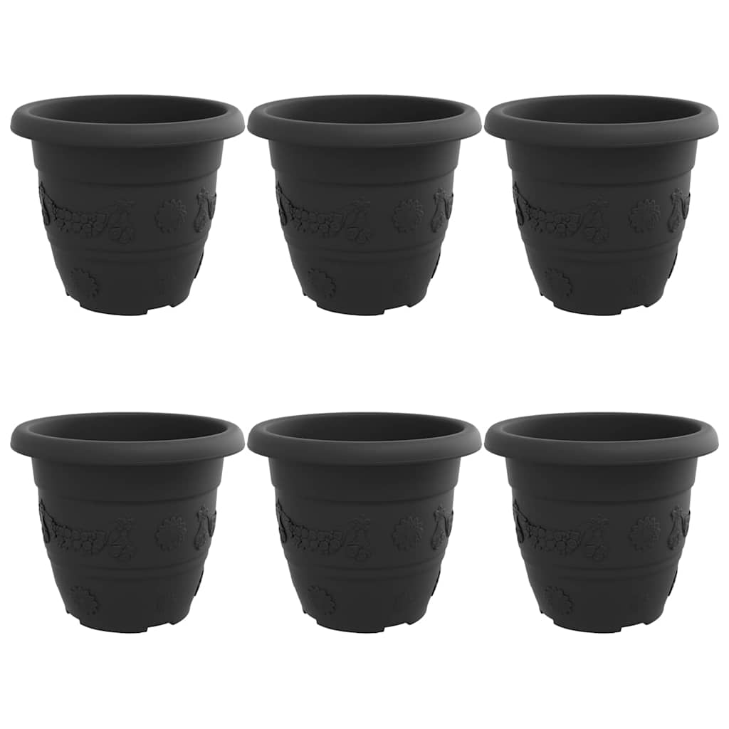 vidaXL Okrągła doniczka na kwiaty 6 pcs Czarny Ø 30 x 25 cm