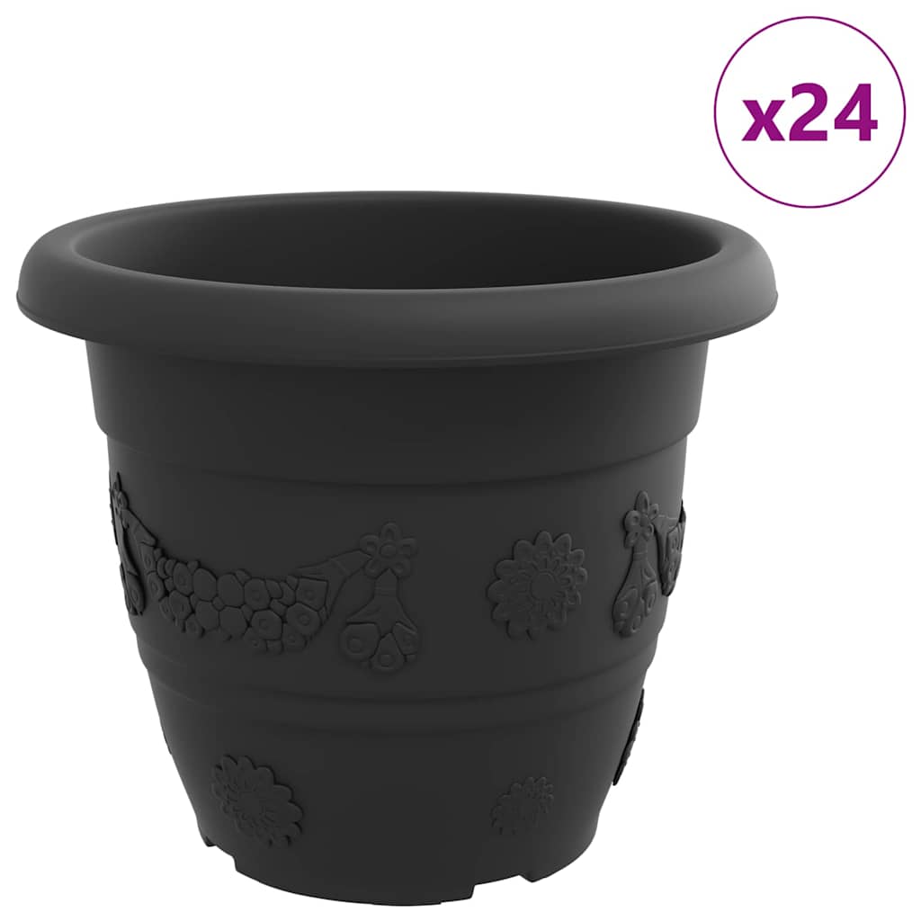 vidaXL Okrągła doniczka na kwiaty 24 pcs Czarny Ø 34 x 28 cm