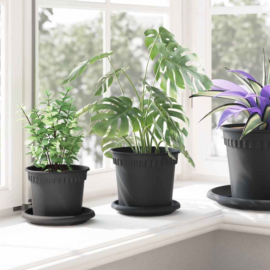vidaXL Okrągły Talerzyk Kwiatowy 6 pcs Czarny Ø 14 x 2 cm