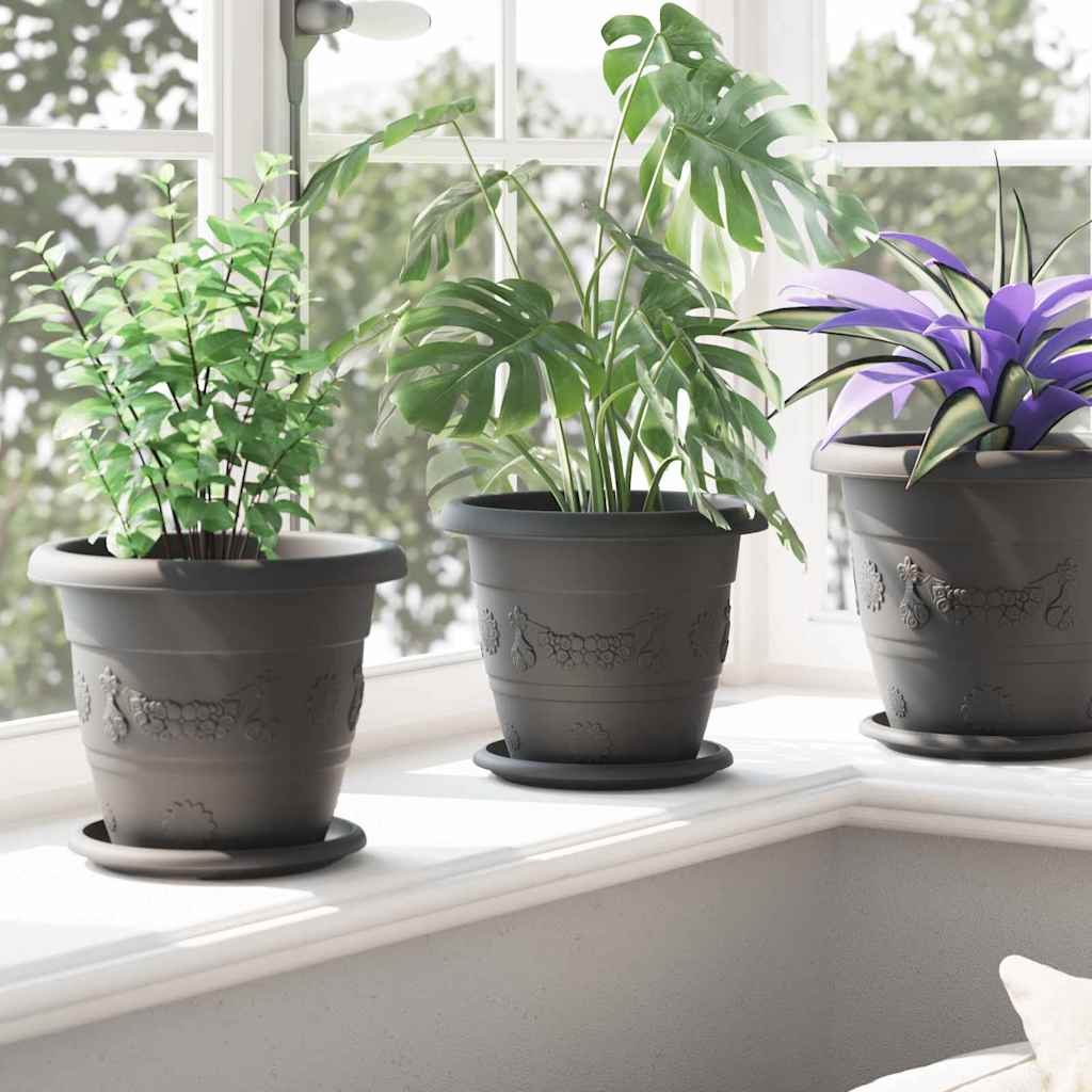 vidaXL Okrągły Talerzyk Kwiatowy 6 pcs Czarny Ø 17,5 x 2 cm