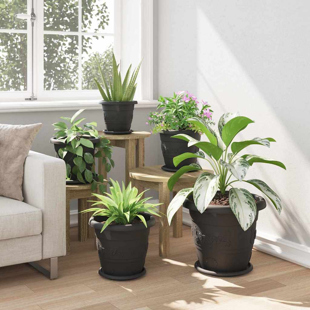 vidaXL Okrągły Talerzyk Kwiatowy 6 pcs Czarny Ø 14 x 2 cm