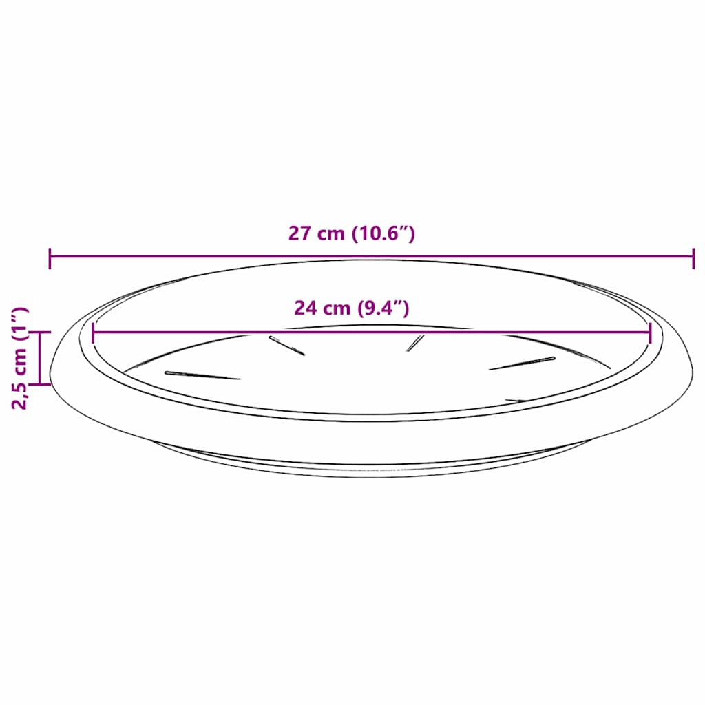 vidaXL Okrągły Talerzyk Kwiatowy 24 pcs Czarny Ø 27 x 2,5 cm