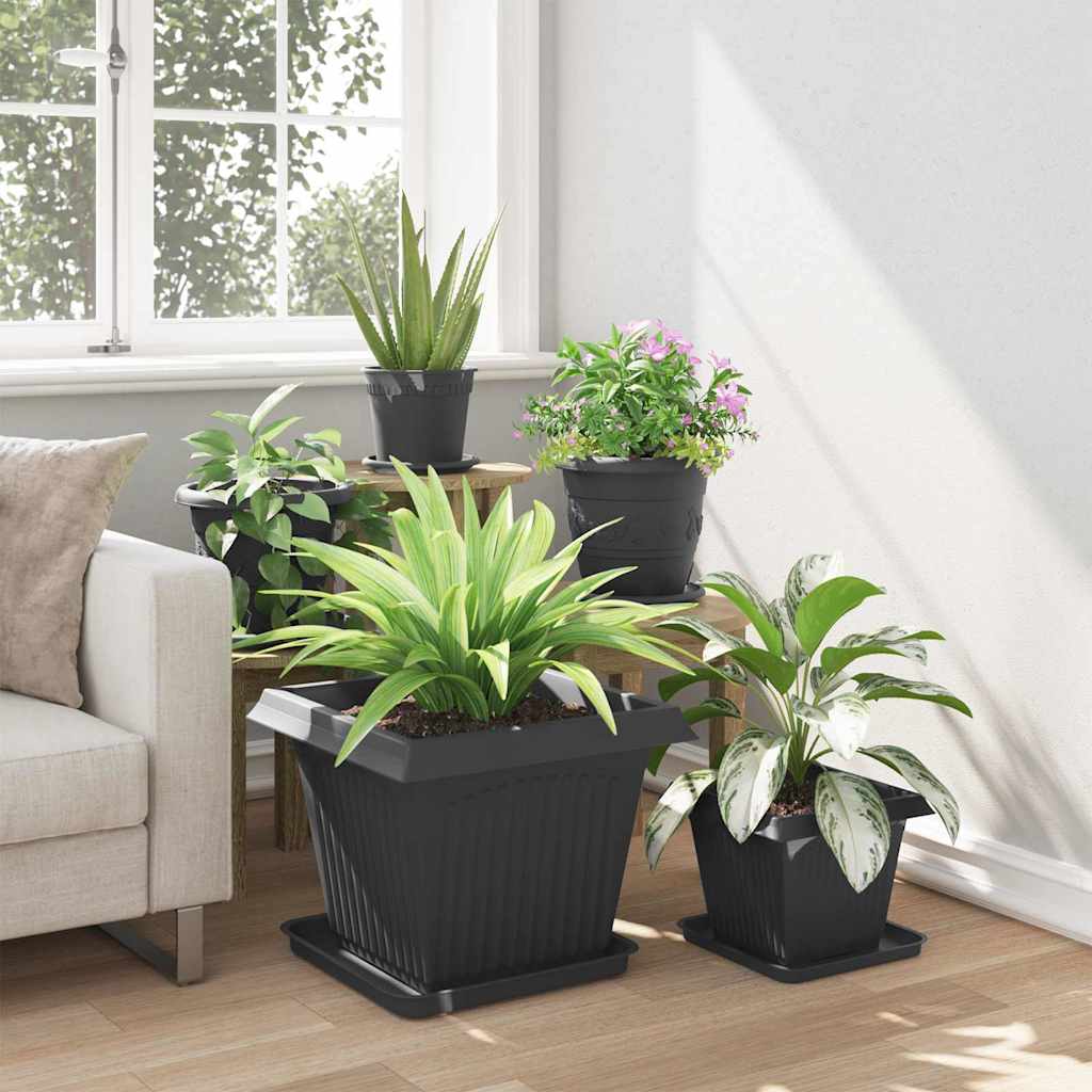 vidaXL Kwadratowa doniczka na kwiaty 6 pcs Czarny 43 x 43 x 33,5 cm