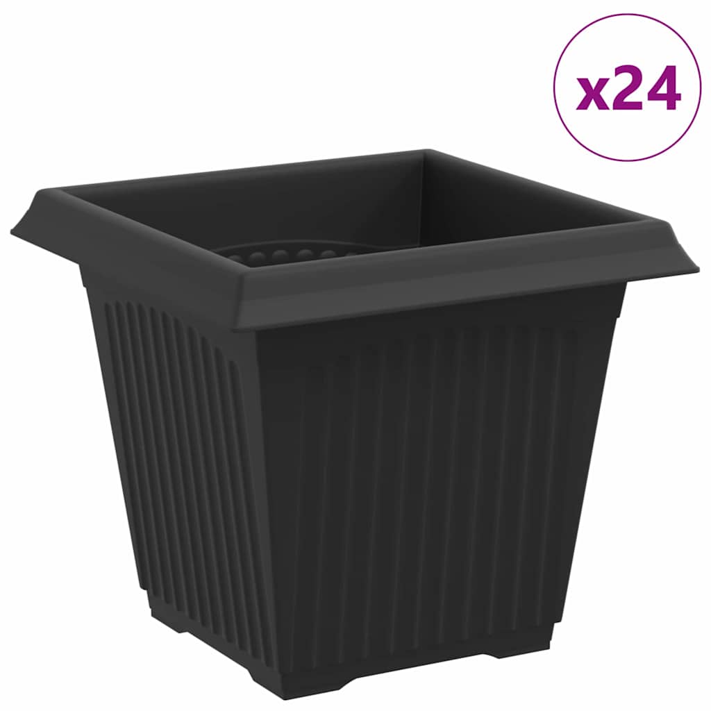 vidaXL Kwadratowa doniczka na kwiaty 24 pcs Czarny 16 x 16 x 14 cm