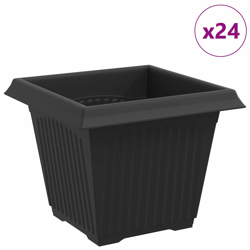 vidaXL Kwadratowa doniczka na kwiaty 24 pcs Czarny 20 x 20 x 16 cm