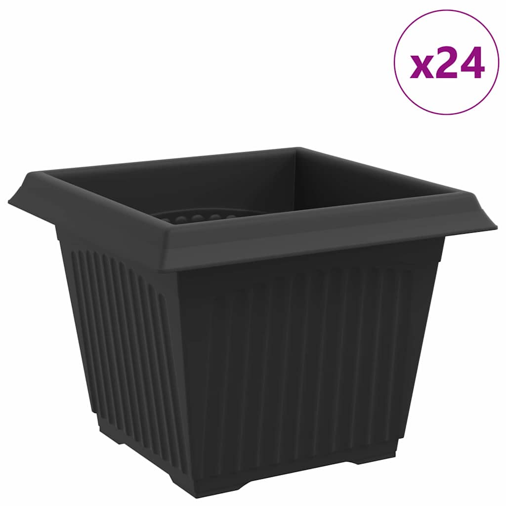 vidaXL Kwadratowa doniczka na kwiaty 24 pcs Czarny 23 x 23 x 17,5 cm