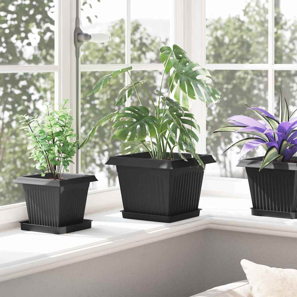 vidaXL Kwadratowa Taca na Kwiaty 6 pcs Czarny 18 x 18 x 2 cm