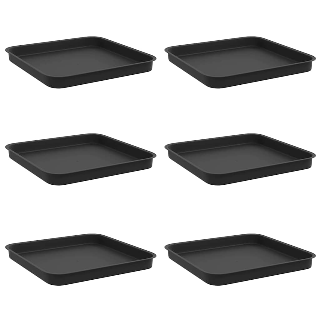 vidaXL Kwadratowa Taca na Kwiaty 6 pcs Czarny 21 x 21 x 2 cm