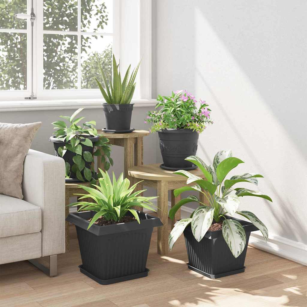 vidaXL Kwadratowa Taca na Kwiaty 24 pcs Czarny 25,5 x 25,5 x 2,5 cm