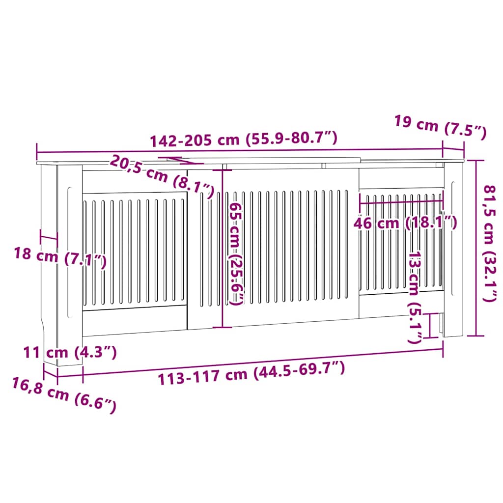 vidaXL Pokrywa Grzejnika 2 pcs dąb Sonoma 205 x 20,5 x 81,5 cm