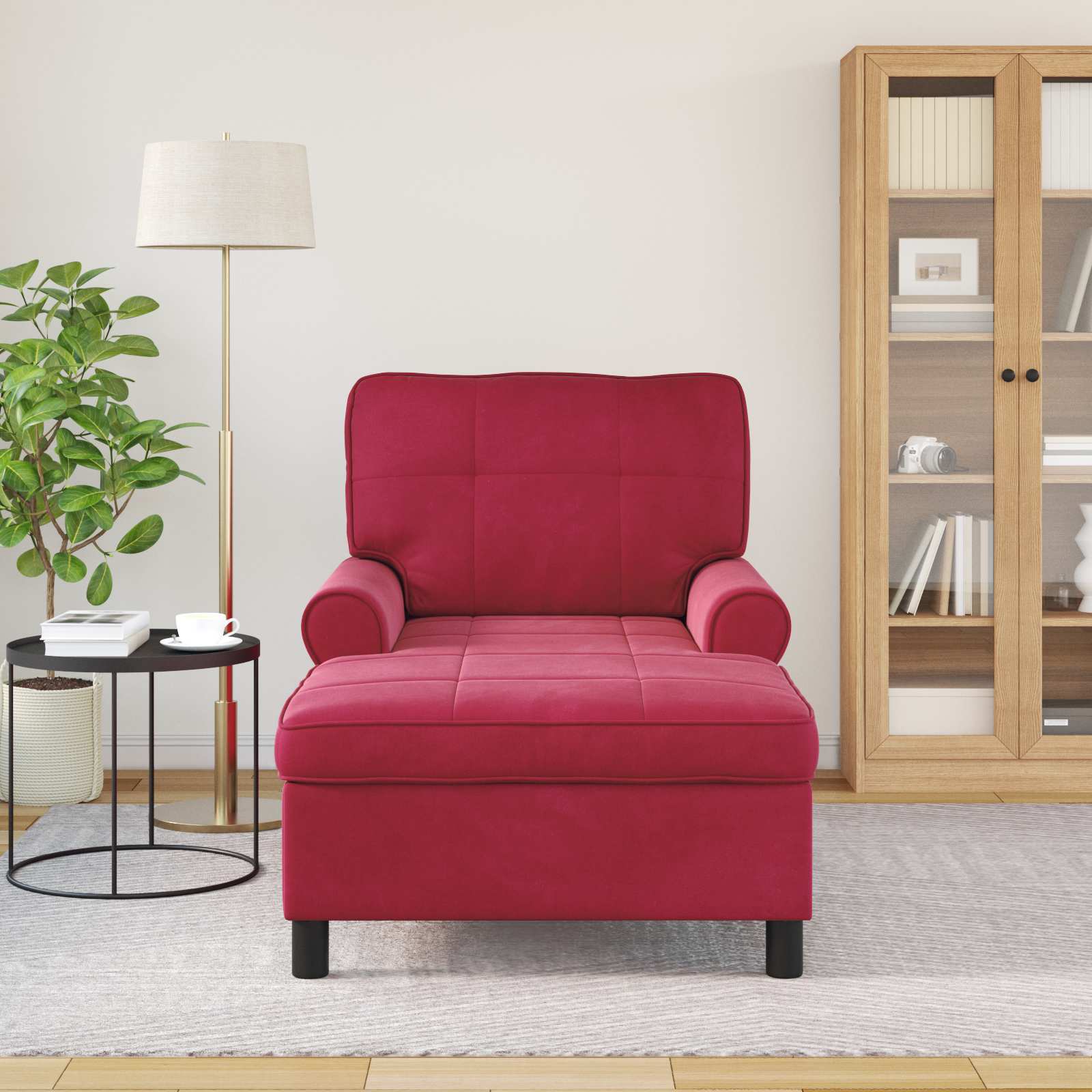 vidaXL Leżak z poduszką Czerwone wino 91 x 157 x 91 cm Aksamit