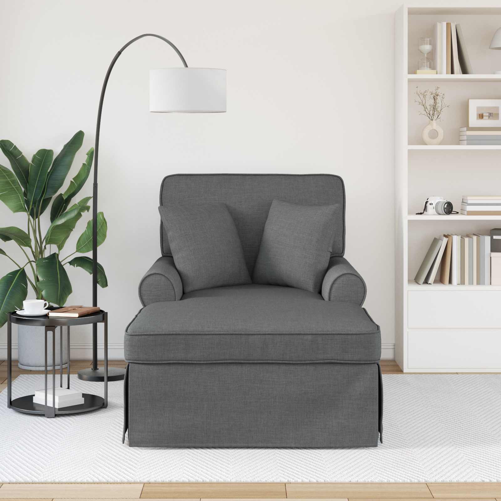 vidaXL Chaise Lounge z Fartuszkiem 3 pcs Ciemnoszary tkanina