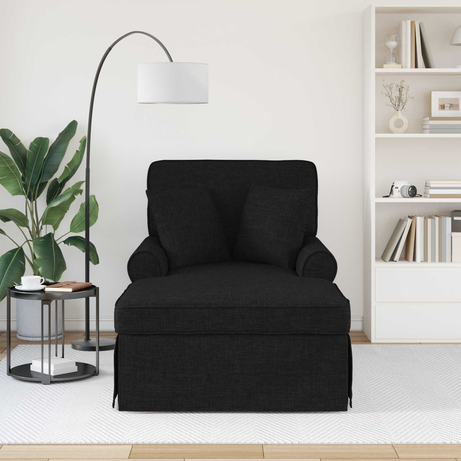 vidaXL Chaise Lounge z Fartuszkiem z poduszką 3 pcs Czarny tkanina