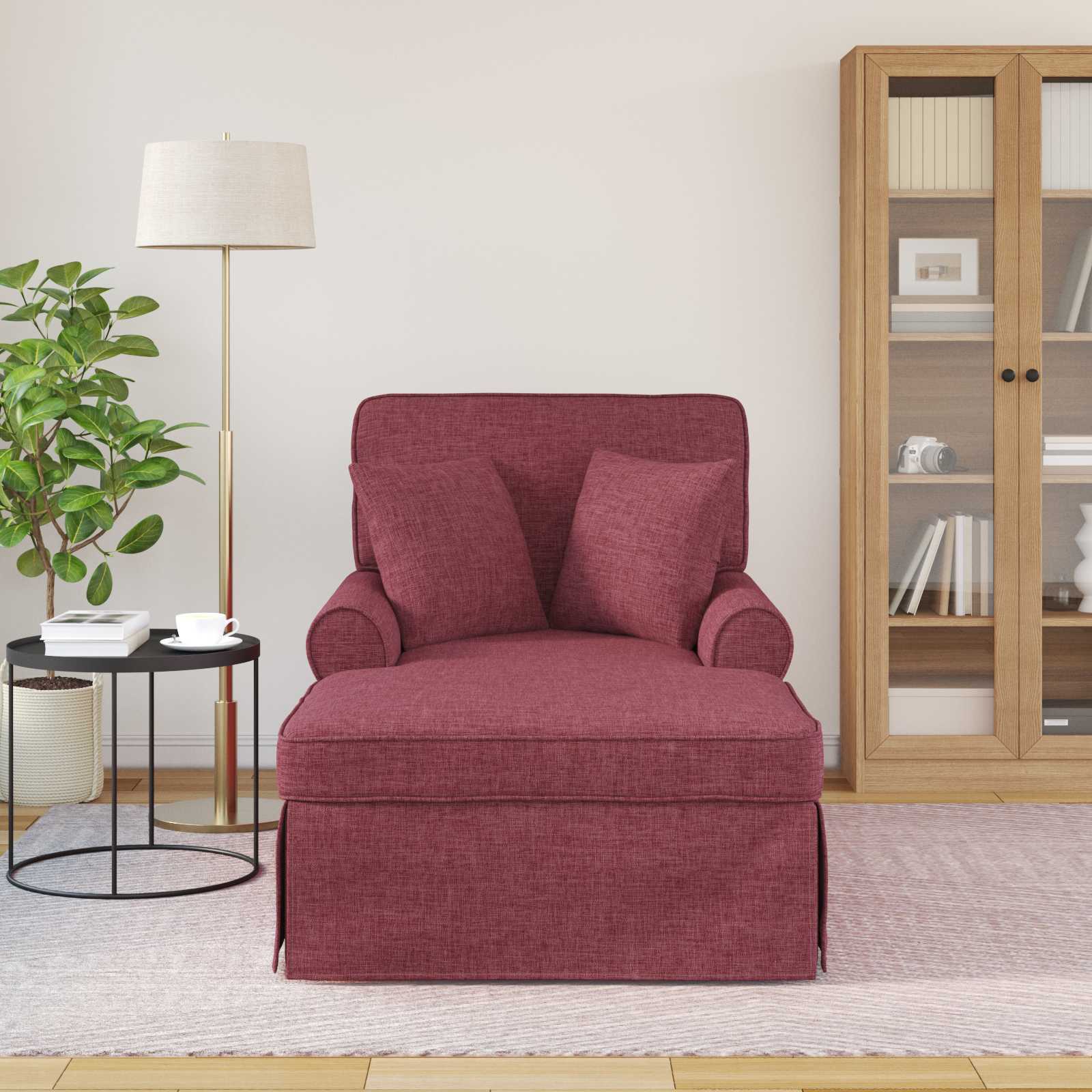 vidaXL Chaise Lounge z Fartuszkiem 3 pcs Czerwone wino tkanina