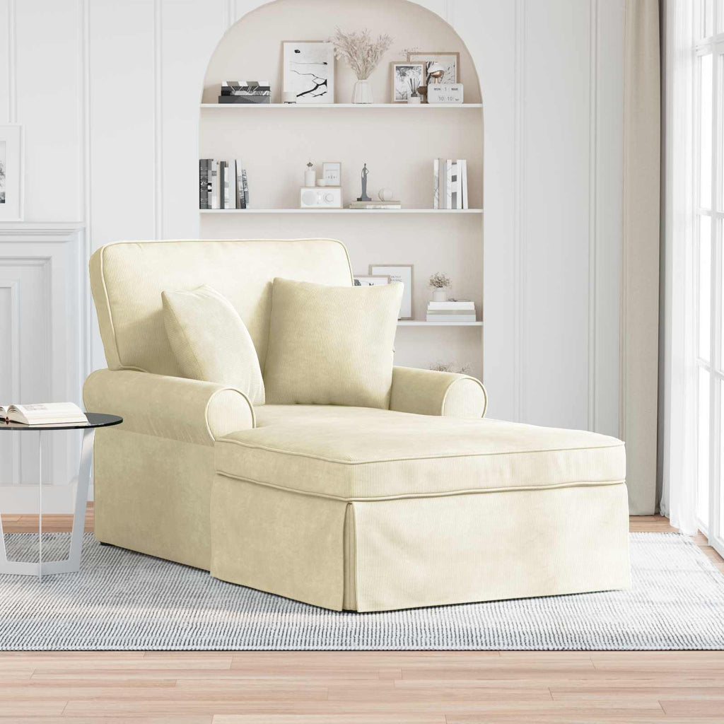 vidaXL Chaise Lounge z Fartuszkiem 3 pcs Kremowy Tkanina sztruksowa