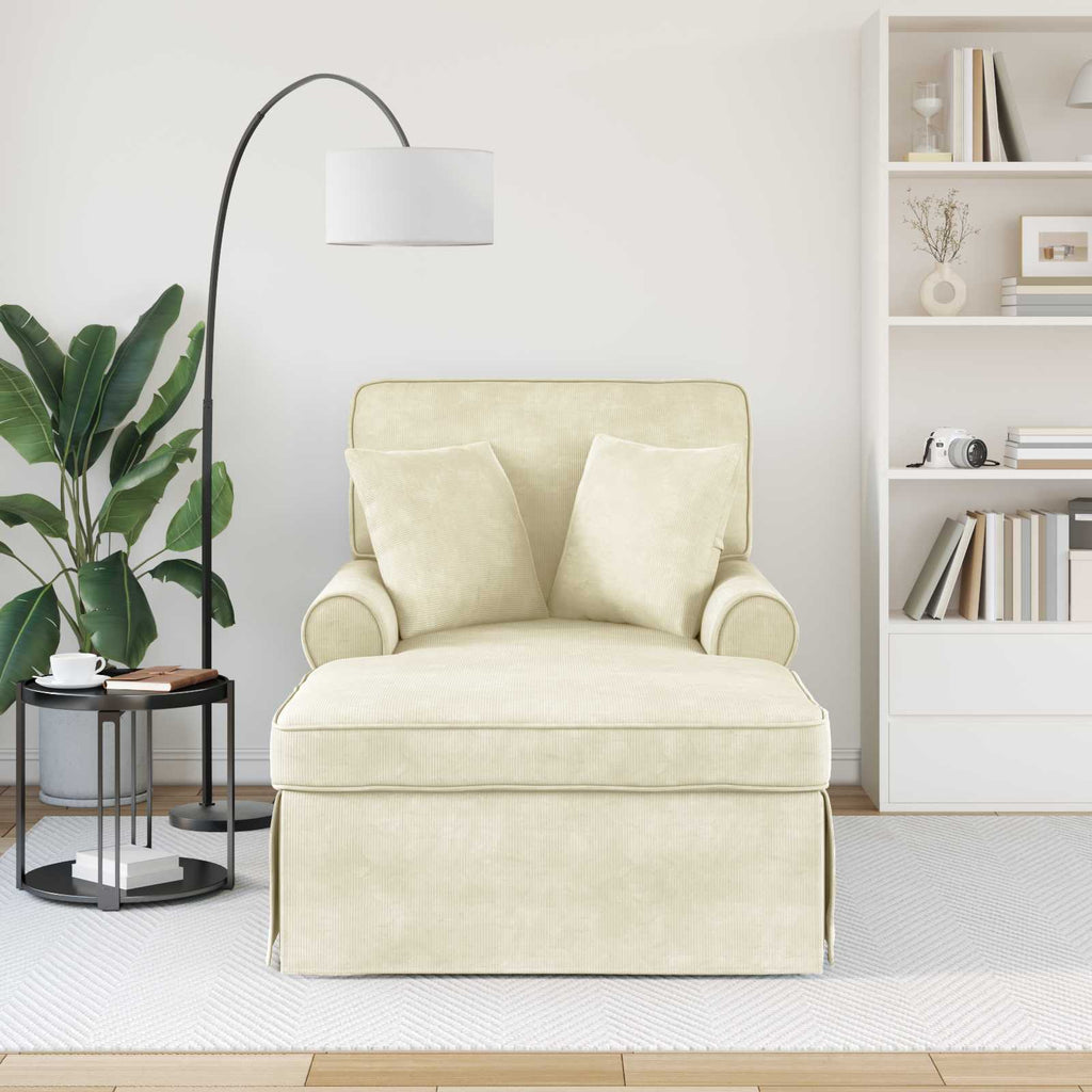 vidaXL Chaise Lounge z Fartuszkiem 3 pcs Kremowy Tkanina sztruksowa