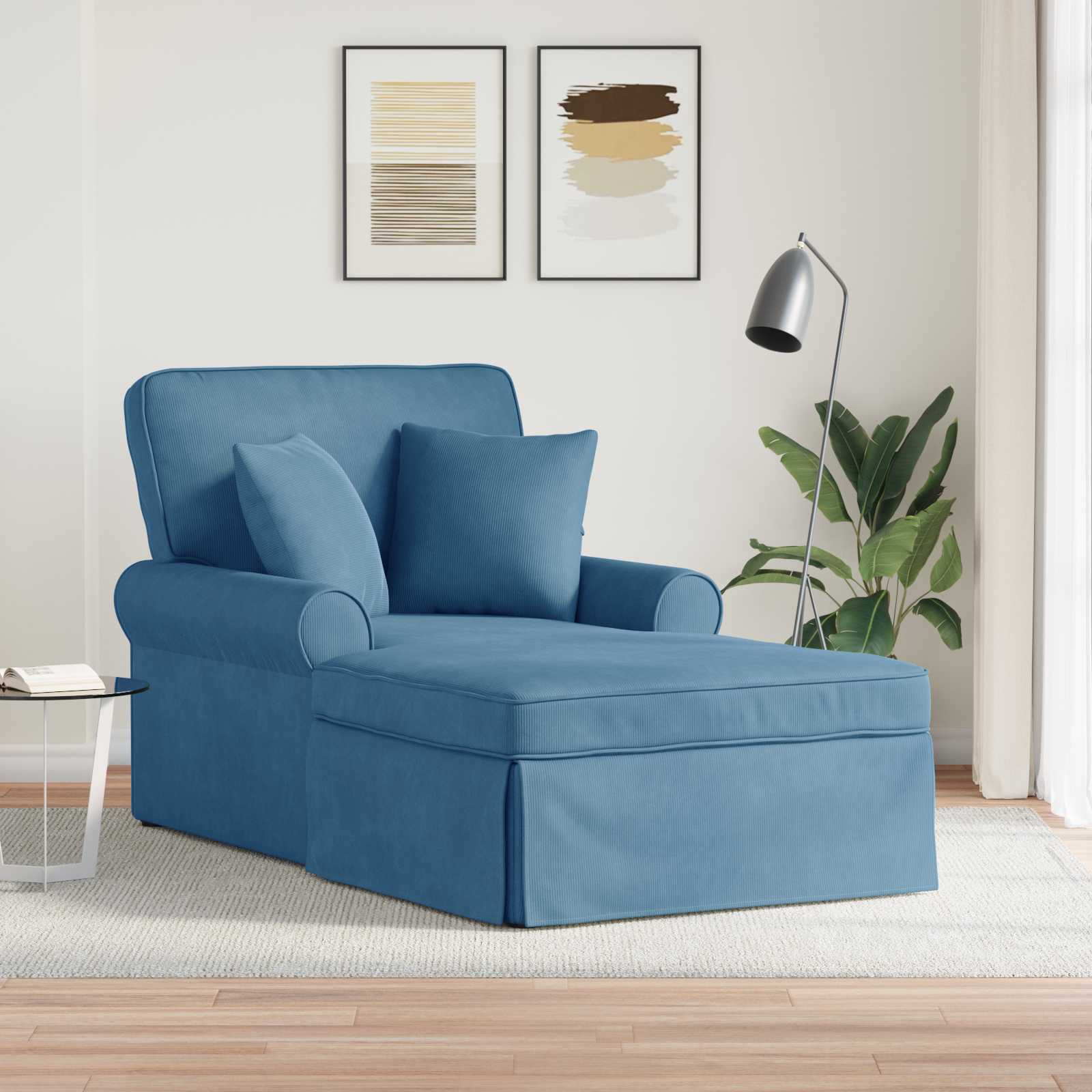 vidaXL Chaise Lounge z Fartuszkiem 3 pcs Niebieski Tkanina sztruksowa