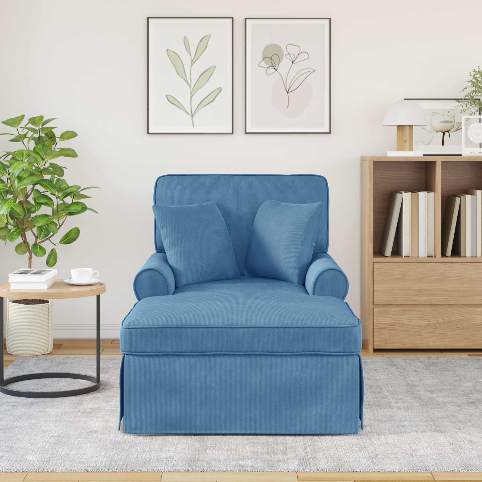 vidaXL Chaise Lounge z Fartuszkiem 3 pcs Niebieski Tkanina sztruksowa