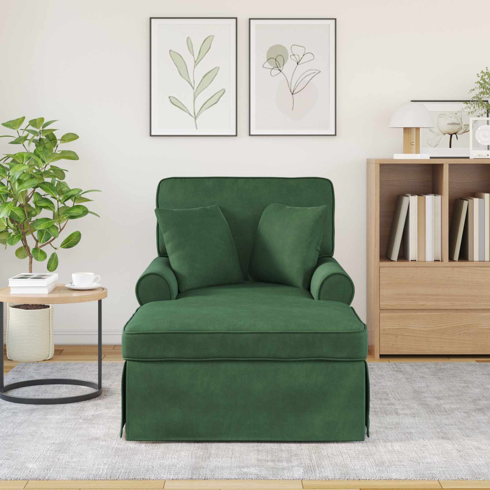 vidaXL Chaise Lounge z Fartuszkiem z poduszką 3 pcs Zielony dżungli