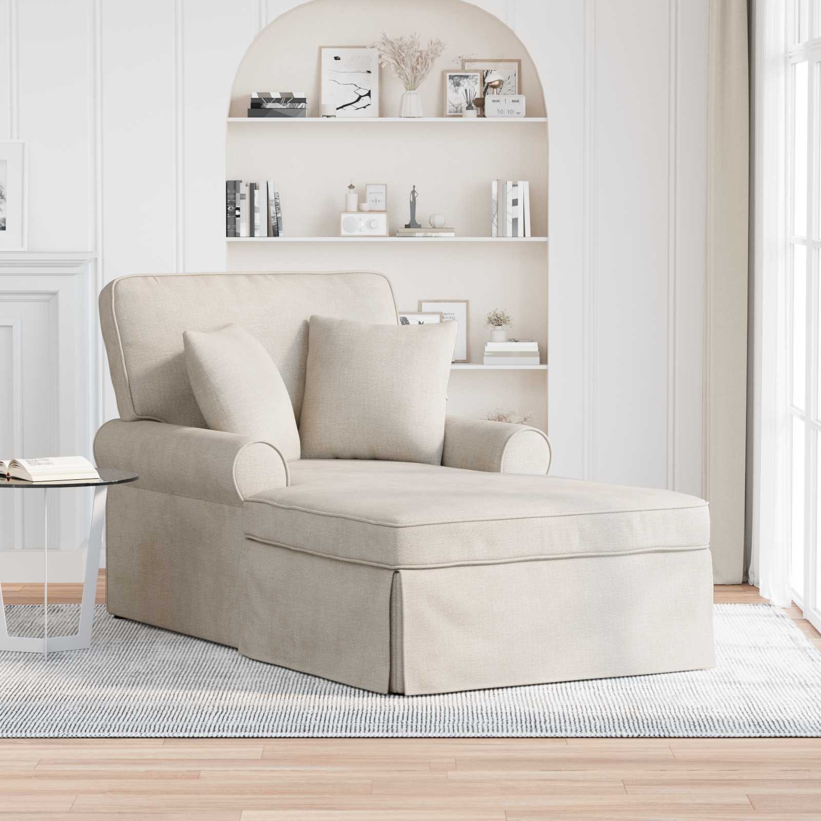 vidaXL Chaise Lounge z Fartuszkiem kremowy 157 x 91 x 91 cm ARES
