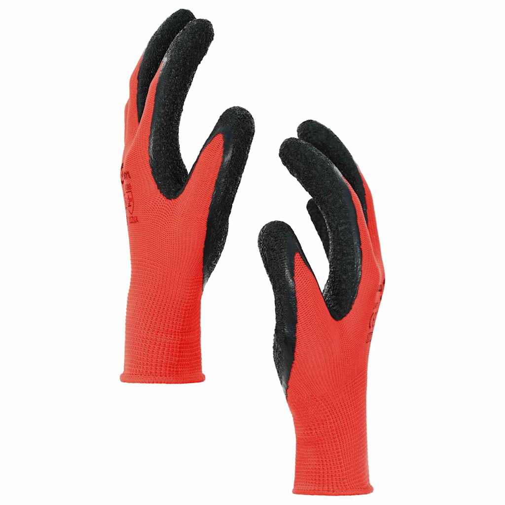 vidaXL Rękawice Robocze 24 pcs Czerwony i Czarny 7 / S Powłoka lateksowa