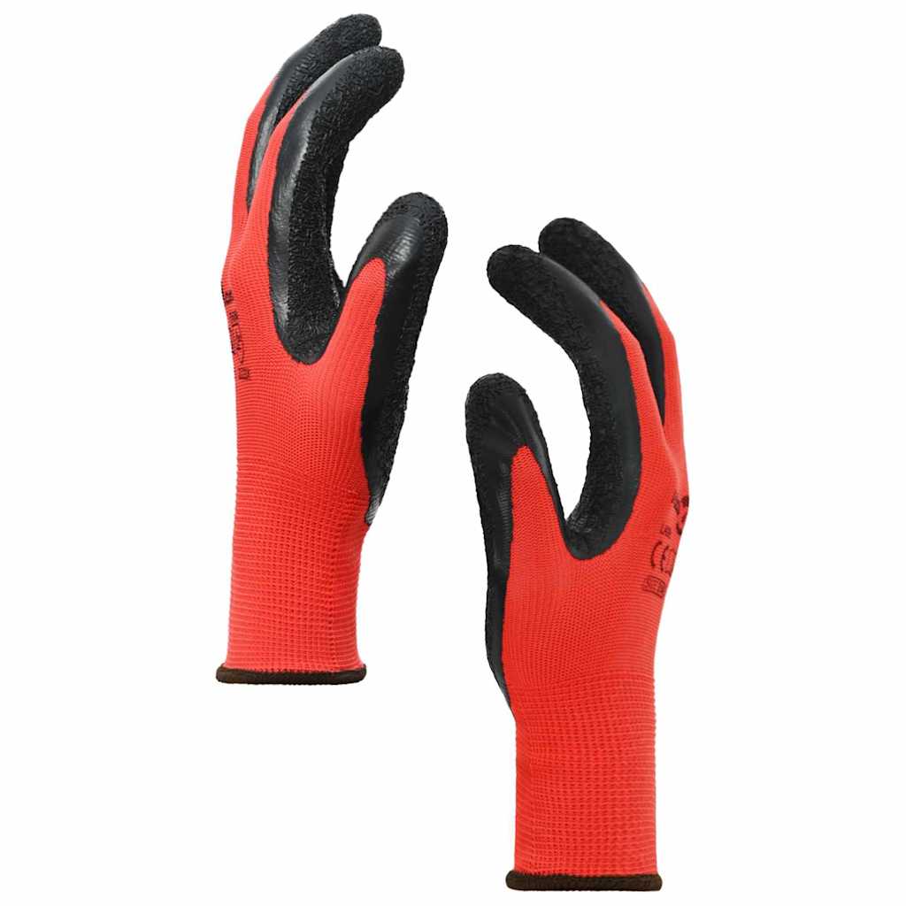 vidaXL Rękawice Robocze 12 pcs Czerwony i Czarny 8 / m Powłoka lateksowa