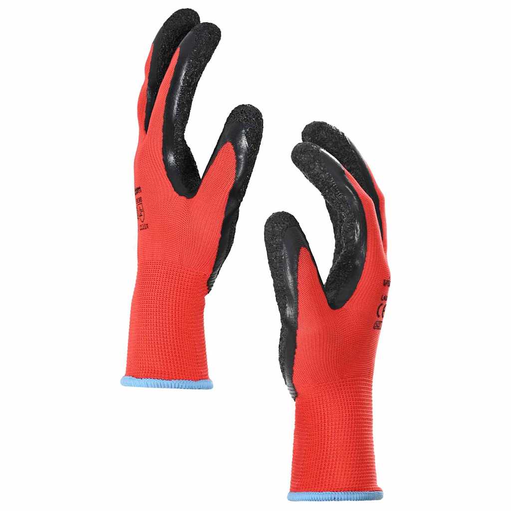 vidaXL Rękawice Robocze 12 pcs Czerwony i Czarny 9 / l Powłoka lateksowa