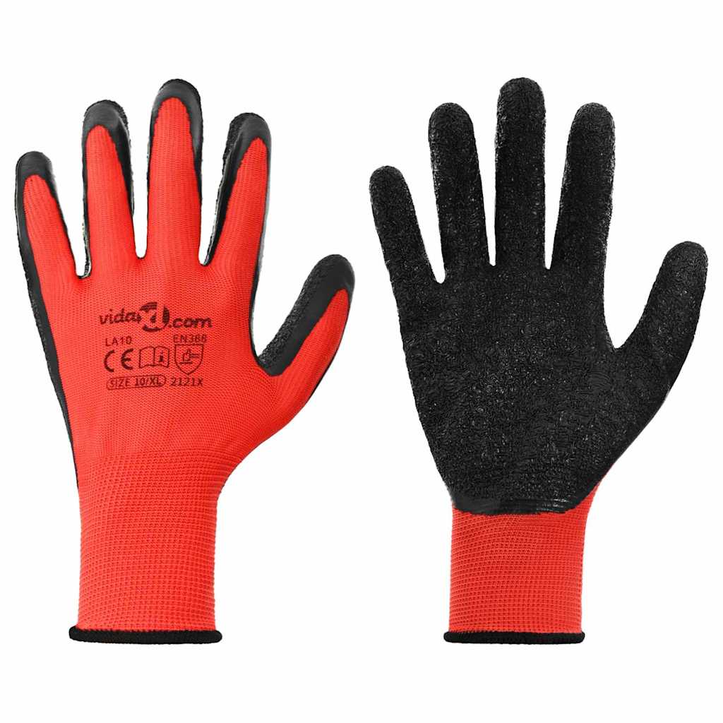 vidaXL Rękawice Robocze 12 pcs Czerwony i Czarny 10 / xl