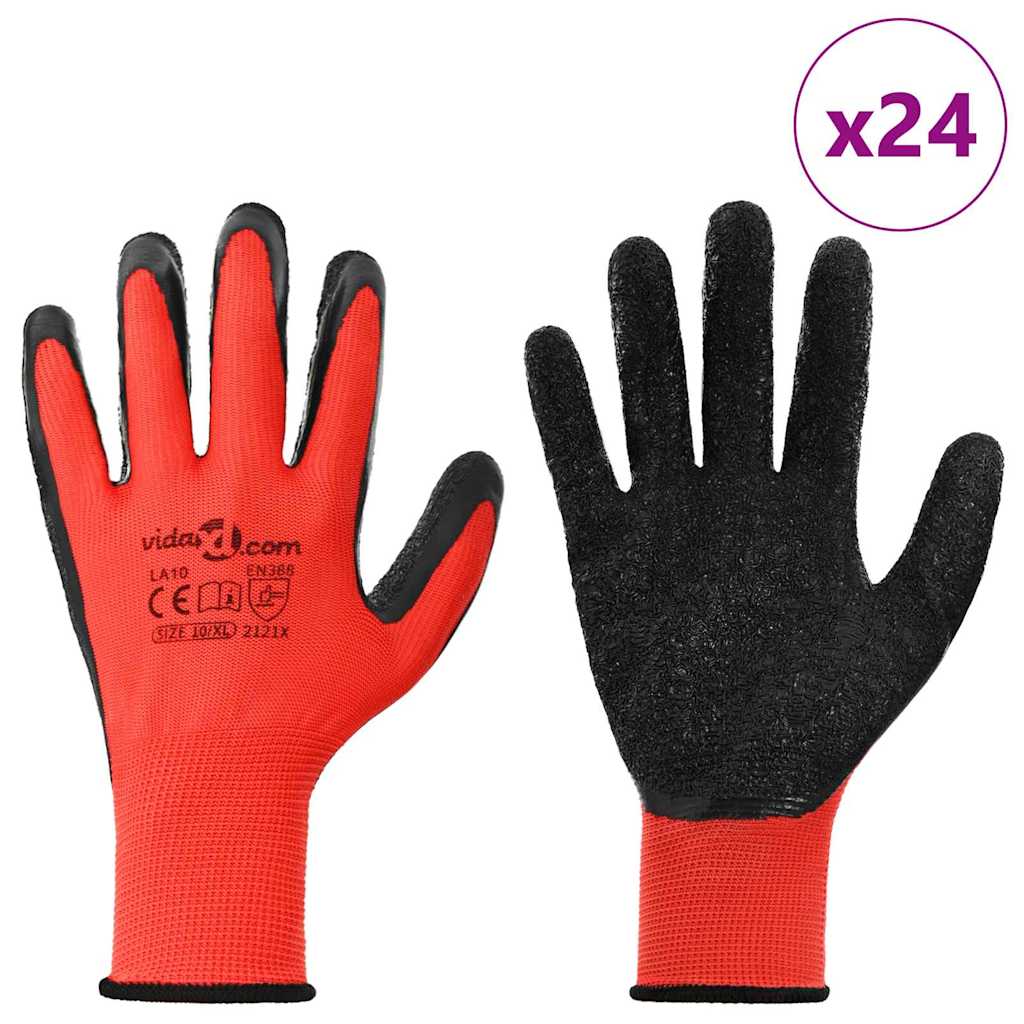 vidaXL Rękawice Robocze 24 pcs Czerwony i Czarny 10 / xl